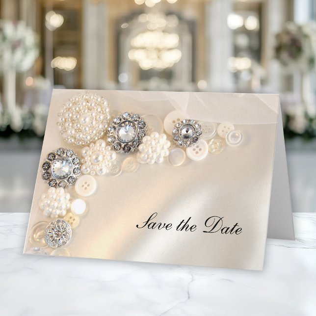 Pearl Diamond Buttons Quinceañera Save the Date Invitation (Creator Uploaded)