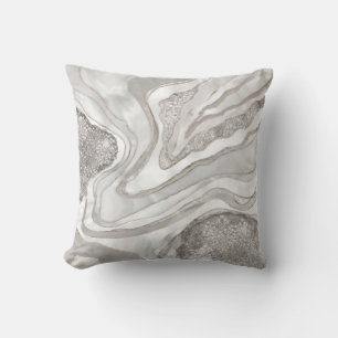 Pearl, diamonds and platinum geode digital art throw pillow