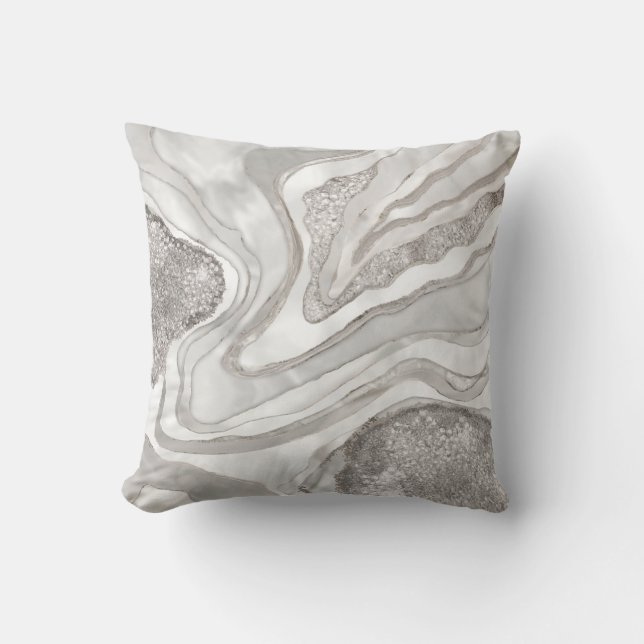 Pearl, diamonds and platinum geode digital art throw pillow (Front)