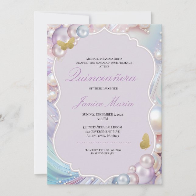 Pearl Dream pink purple Quinceañera Invitation (Front)