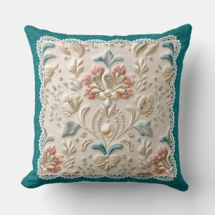 Pearl Elegance: Crystal Embroidered Pattern Throw Pillow