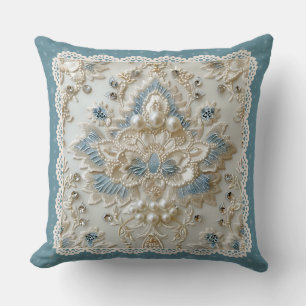 Pearl Elegance: Crystal Embroidered Pattern Throw  Pillow