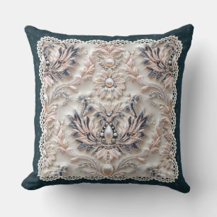 Pearl Elegance: Crystal Embroidered Pattern Throw Pillow