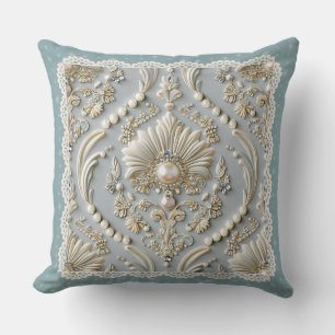 Pearl Elegance: Crystal Embroidered Pattern Throw  Throw Pillow
