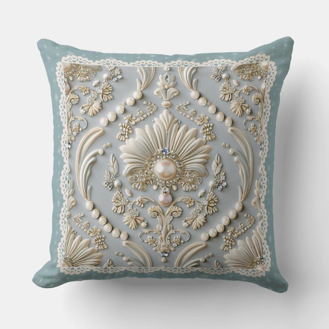 Pearl Elegance: Crystal Embroidered Pattern Throw  Throw Pillow (Front)