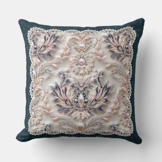 Pearl Elegance: Crystal Embroidered Pattern Throw  Throw Pillow