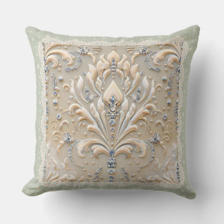 Pearl Elegance: Crystal Embroidered Pattern Throw  Throw Pillow