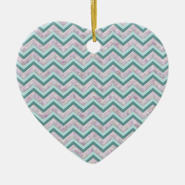 Pearl Floral Teal ZigZag Pattern Ceramic Ornament (Front)