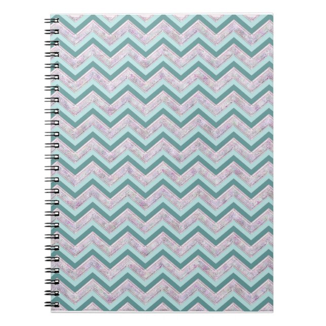Pearl Floral Teal ZigZag Pattern Notebook (Front)