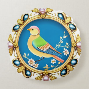 🐦 Pearl Frame Bird Round Pillow Elegant Decor 🌸✨