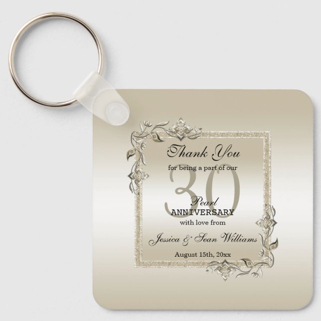 Pearl Gem & Glitter 30th Wedding Anniversary  Keychain (Front)