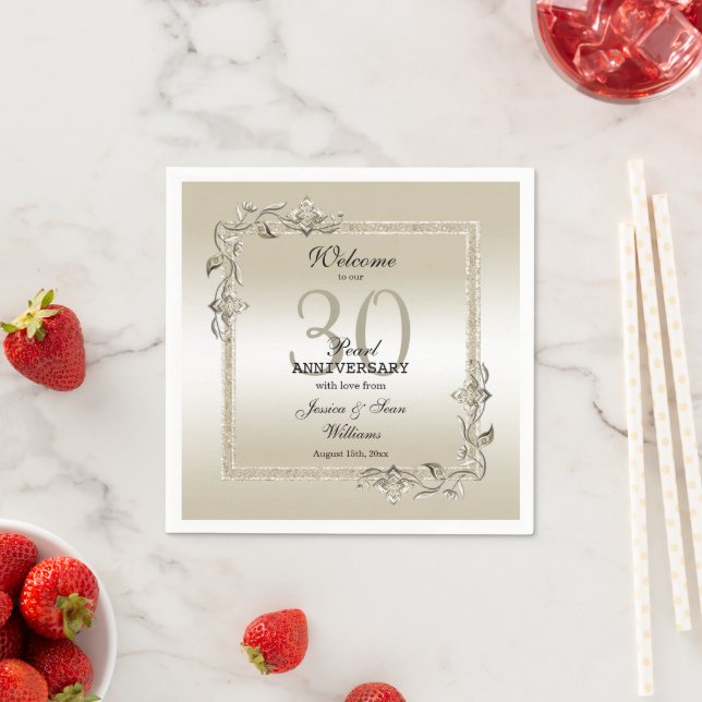 Pearl Gem & Glitter 30th Wedding Anniversary  Napkin (Insitu)