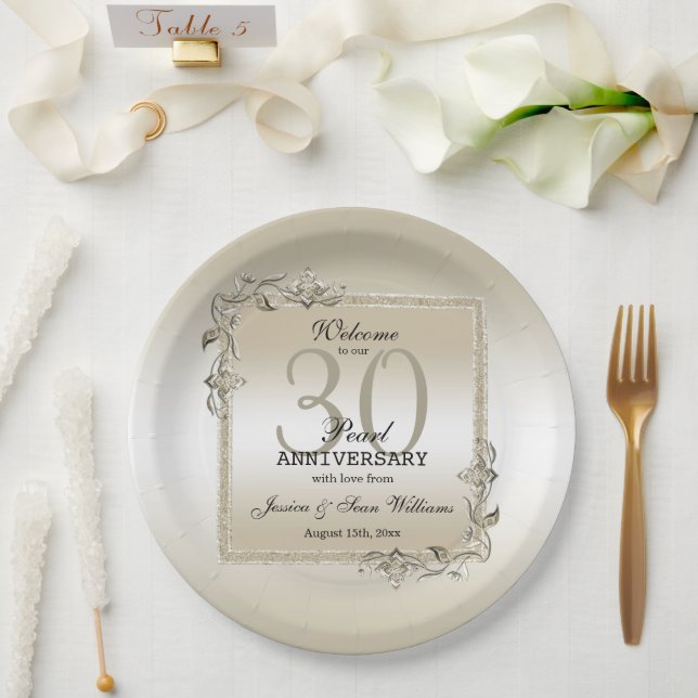 Pearl Gem & Glitter 30th Wedding Anniversary   Paper Plate (Wedding)