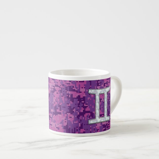 Pearl Gemini Zodiac Symbol on Digital Camouflage Espresso Cup (Front Right)