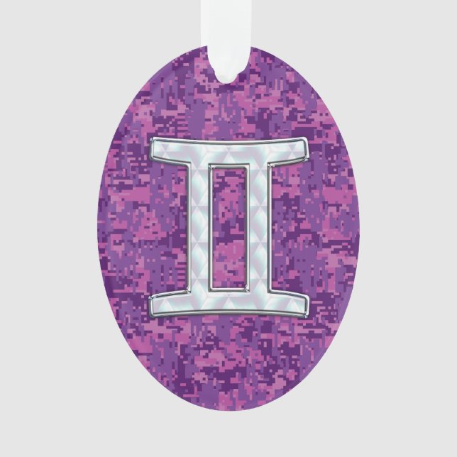 Pearl Gemini Zodiac Symbol on Digital Camouflage Ornament (Front)
