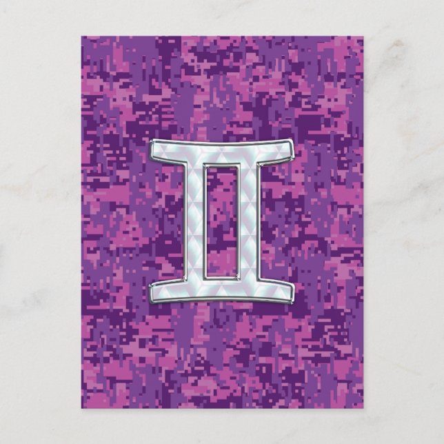 Pearl Gemini Zodiac Symbol on Digital Camouflage Postcard (Front)