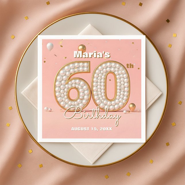 Pearl Gold and Soft Pink Elegant 60th Birthday Napkin (Creator Uploaded)