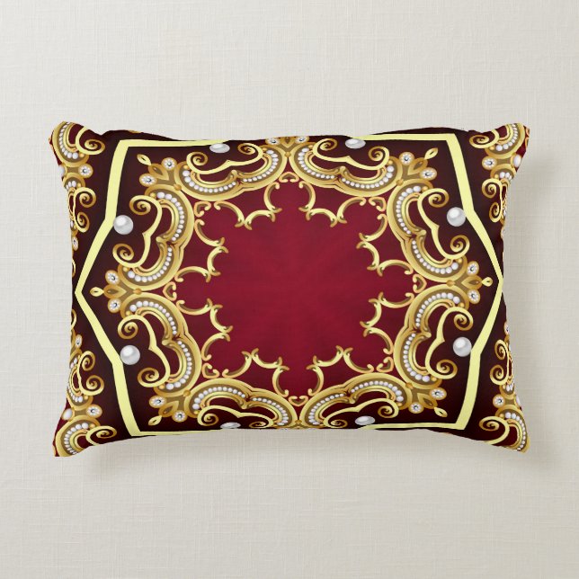 Pearl Gold Frame Illustration Background Accent Pillow (Front)