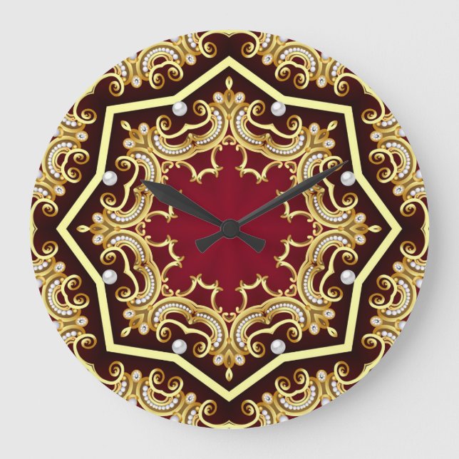 Pearl Gold Frame Illustration Background Large Clock (Front)