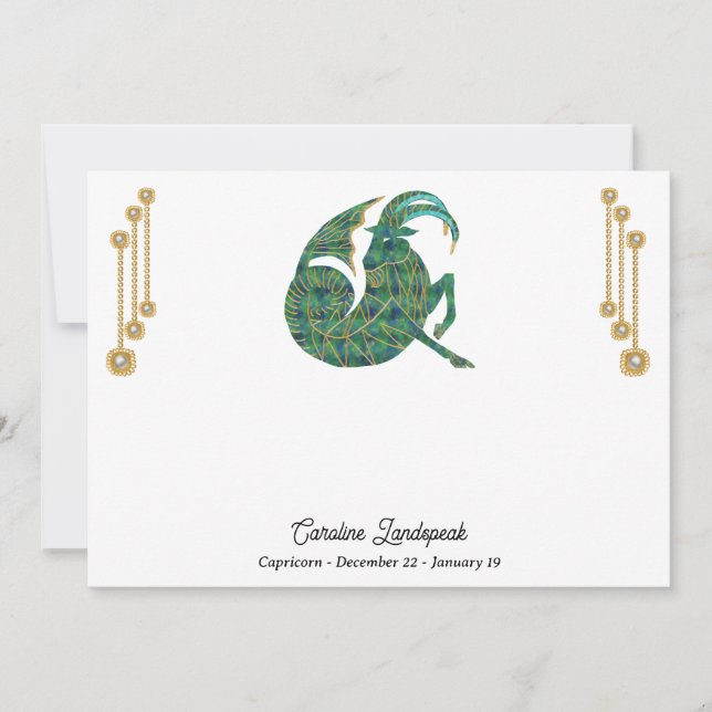 Pearl & Gold Jewels Capricorn Zodiac Sign Card (Front)