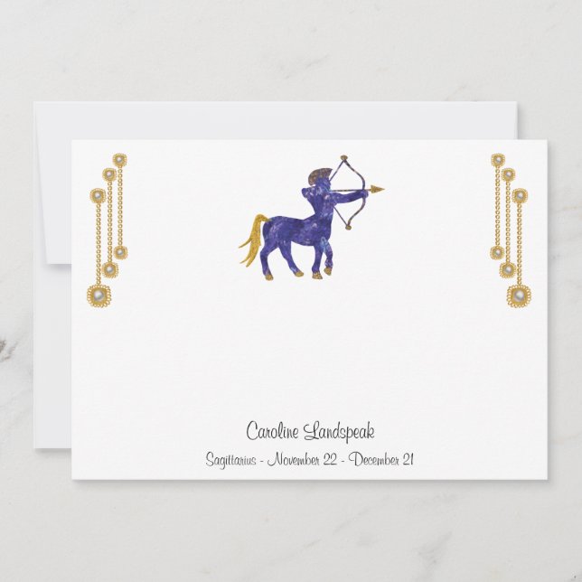 Pearl & Gold Jewels with Sagittarius Zodiac Sign Card (Front)
