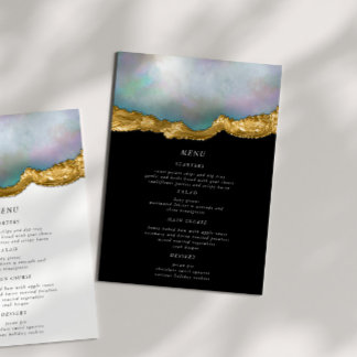 Pearl Golden Agate Geode Wedding Dinner Menu Card