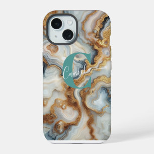 Pearl Golden Pretty Botswana Agate Custom Monogram iPhone 15 Case
