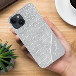Pearl Grey Crocodile Personalized Case-Mate iPhone 14 Case