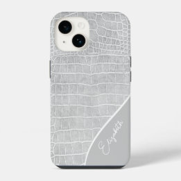 Pearl Grey Crocodile Personalized iPhone 14 Case