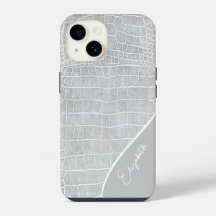 Pearl Grey Crocodile Personalized iPhone 14 Case