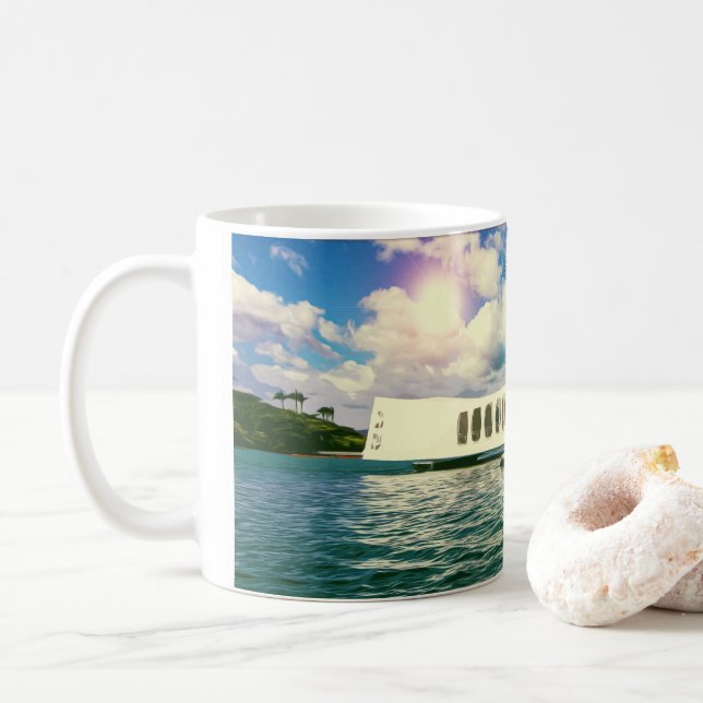 PEARL HARBOR NATIONAL MEMORIAL - HONOLULU HAWAII COFFEE MUG (With Donut)