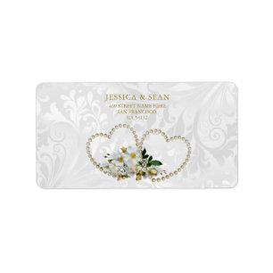 Pearl Hearts & Flowers Damask Wedding Label