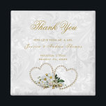 Pearl Hearts & Flowers Damask Wedding Thank You Magnet<br><div class="desc">Elegant stylish pearls and flowers Wedding favour thank you magnets. All text, text colour, font and background colour is fully customizable to meet your requirements. If you need help to customize your product or would like matching products please contact me through my store and i will be very happy to...</div>