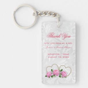 Pearl Hearts & Roses Damask Wedding Favour Keychain