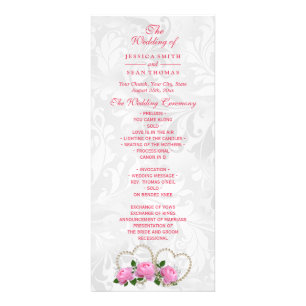 Pearl Hearts & Roses Damask Wedding Program