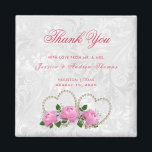 Pearl Hearts & Roses Damask Wedding Thank You Magnet<br><div class="desc">Elegant stylish pearls and flowers Wedding favour thank you magnets. All text, text colour, font and background colour is fully customizable to meet your requirements. If you need help to customize your product or would like matching products please contact me through my store and i will be very happy to...</div>