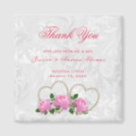 Pearl Hearts & Roses Damask Wedding Thank You Magnet<br><div class="desc">Elegant stylish pearls and flowers Wedding favour thank you magnets. All text, text colour, font and background colour is fully customizable to meet your requirements. If you need help to customize your product or would like matching products please contact me through my store and i will be very happy to...</div>