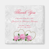 Pearl Hearts & Roses Damask Wedding Thank You