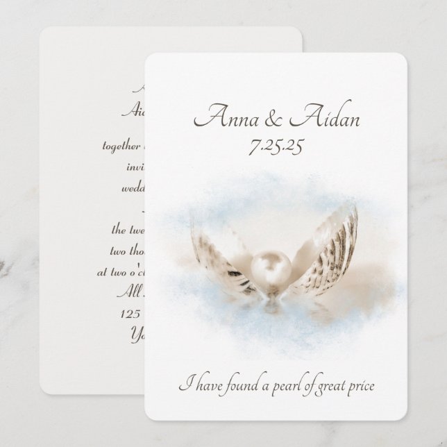 Pearl In Seashell Wedding  Invitation (Front/Back)