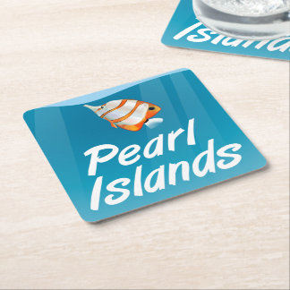 Pearl Islands tropical travel poster. Square Paper Coaster