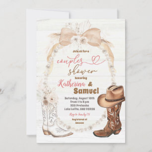 Pearl Ivory Beige Cowboy Boots Couples Shower Invitation