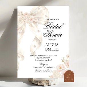 Pearl Ivory Bow Coquette Bridal Shower Invitation