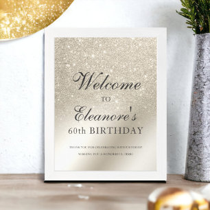 pearl ivory glitter metallic welcome birthday poster