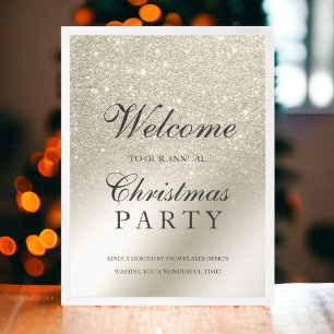pearl ivory glitter metallic welcome Christmas Poster