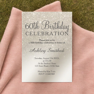 pearl ivory glitter ombre metallic 60th birthday invitation