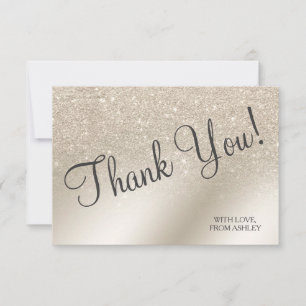 pearl ivory  glitter ombre metallic foil thank you card