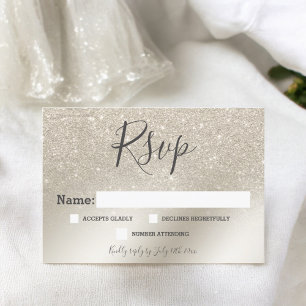pearl ivory glitter ombre metallic RSVP wedding Card