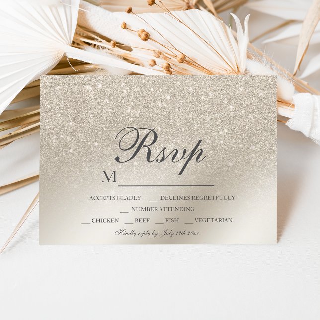 pearl ivory glitter ombre metallic RSVP wedding Card (Creator Uploaded)