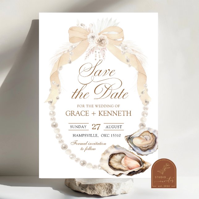 Pearl Ivory Oyster Save The Date Invitation (Creator Uploaded)