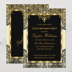 Pearl Lace Gold Cream Glamour Birthday Party Invitation